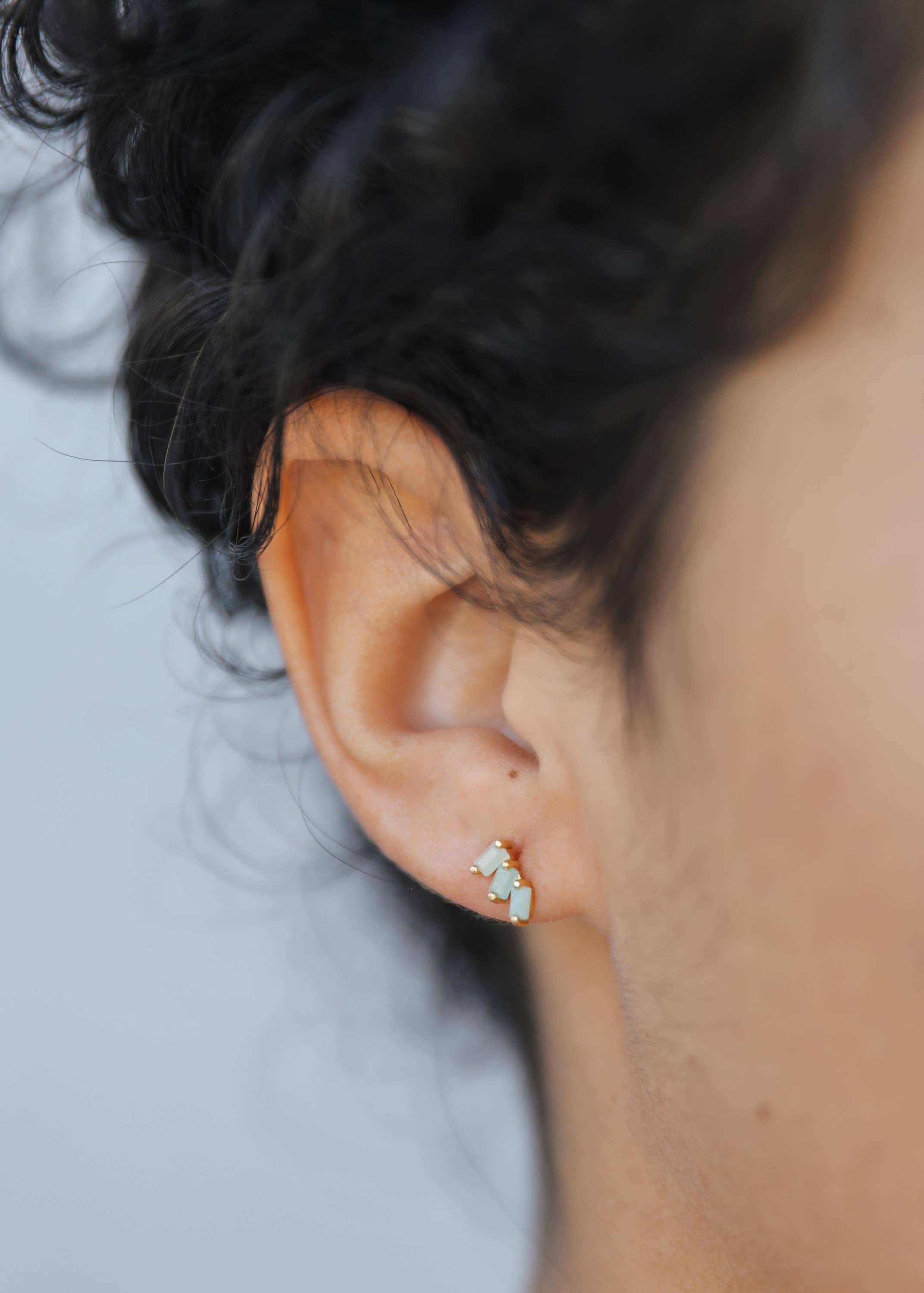 Offset Trio - Amazonite - Gold Earrings