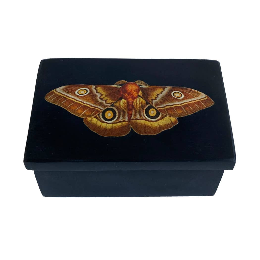 Emperor Moth Black Soapstone Trinket Jewelry | Storage Box