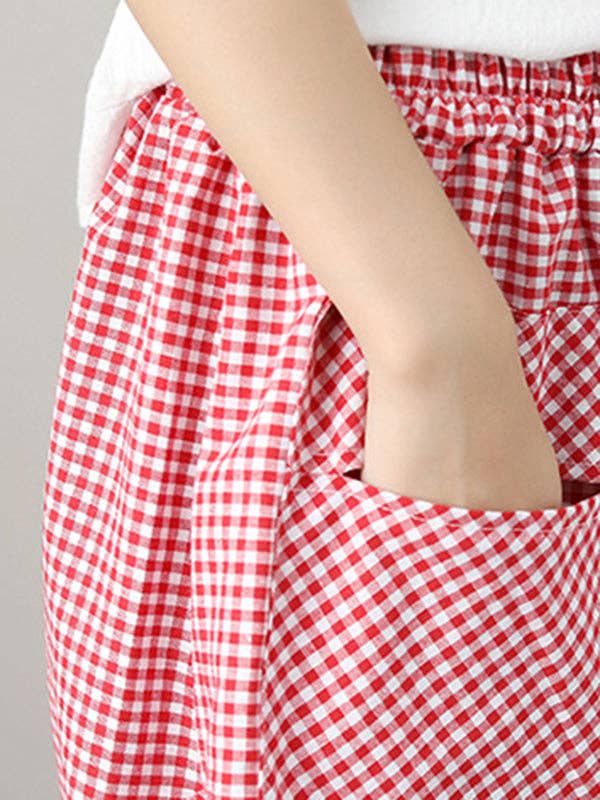 High Waisted Irregularity Elasticity Plaid Pleated Pockets Skirts