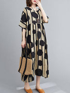 Original Polka-Dot Split-Joint Round-Neck Midi Dress