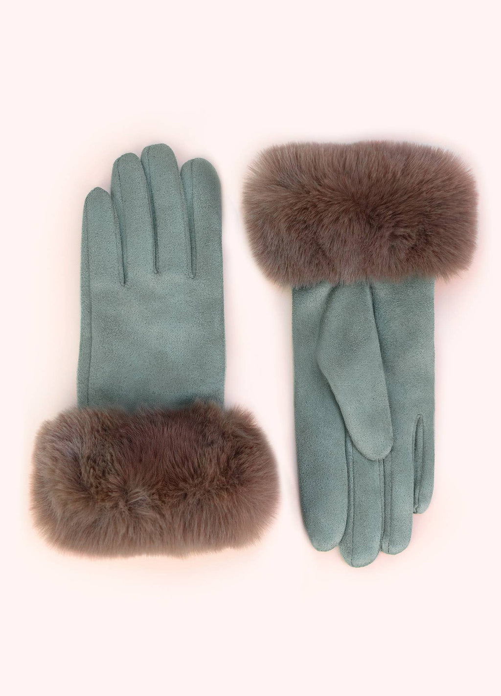 Bettina Faux Suede/Fur Gloves in Ice