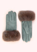 Bettina Faux Suede/Fur Gloves in Ice