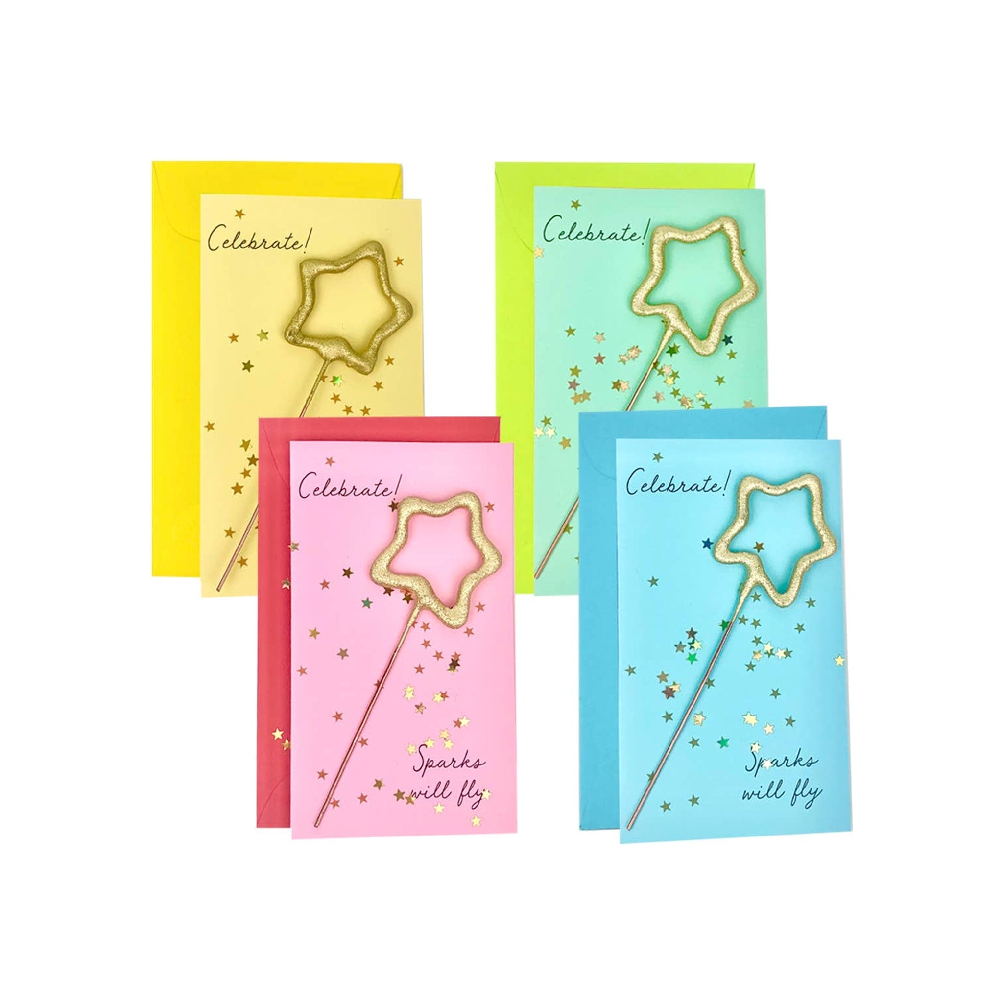 Mini 4" Star Sparkler Card W/ Confetti - "celebrate!" - Asst