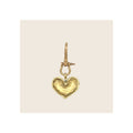 Gold-tone heart charm keychain with shackle clasp and hoop, hammered finish