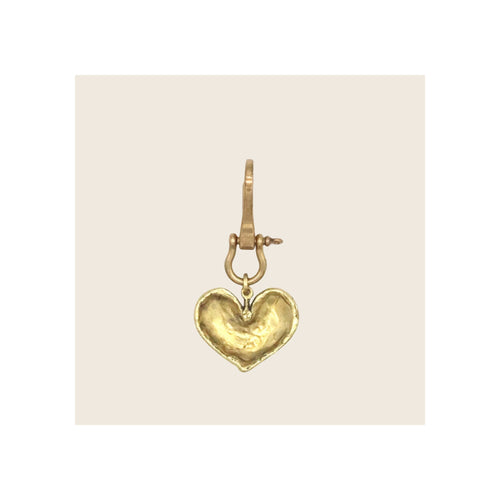 Gold-tone heart charm keychain with shackle clasp and hoop, hammered finish