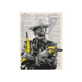 Art print of cowboy illustration overlaid on vintage dictionary page background