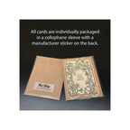 Greeting card in clear cellophane sleeve, kraft brown envelope back, floral botanical border design, front and back view
