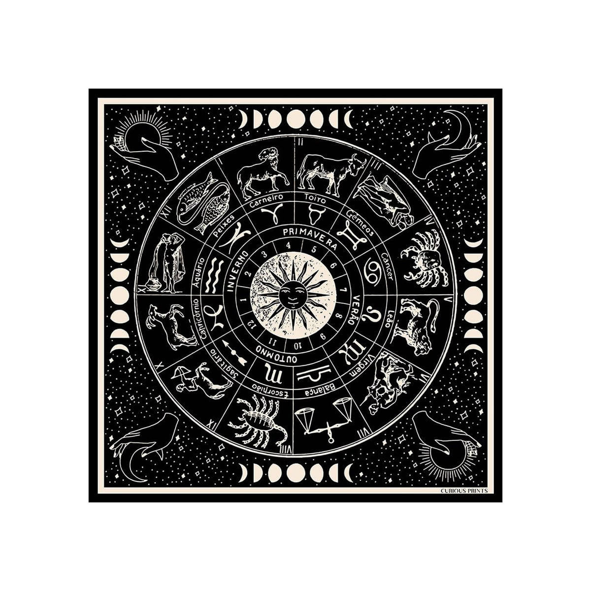 100% Silk Scarf Zodiac Signs Astrology Bandana Tapestry