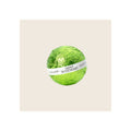 Bath fizz ball wrapped in bright green metallic foil with white branded belly band