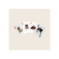 Playing cards fanned out, white faces printed with lenticular cat photos, red and black suits