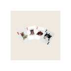 Playing cards fanned out, white faces printed with lenticular cat photos, red and black suits