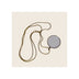 Magnifying glass necklace, gold-tone snake chain with round glass lens pendant, flat lay