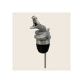 Rattlesnake bottle pourer, silver-finish coiled snake figurine, black rubber stopper and steel spout
