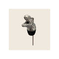 Wine pourer with silver T-Rex head topper, open-mouthed, black rubber stopper and steel stem