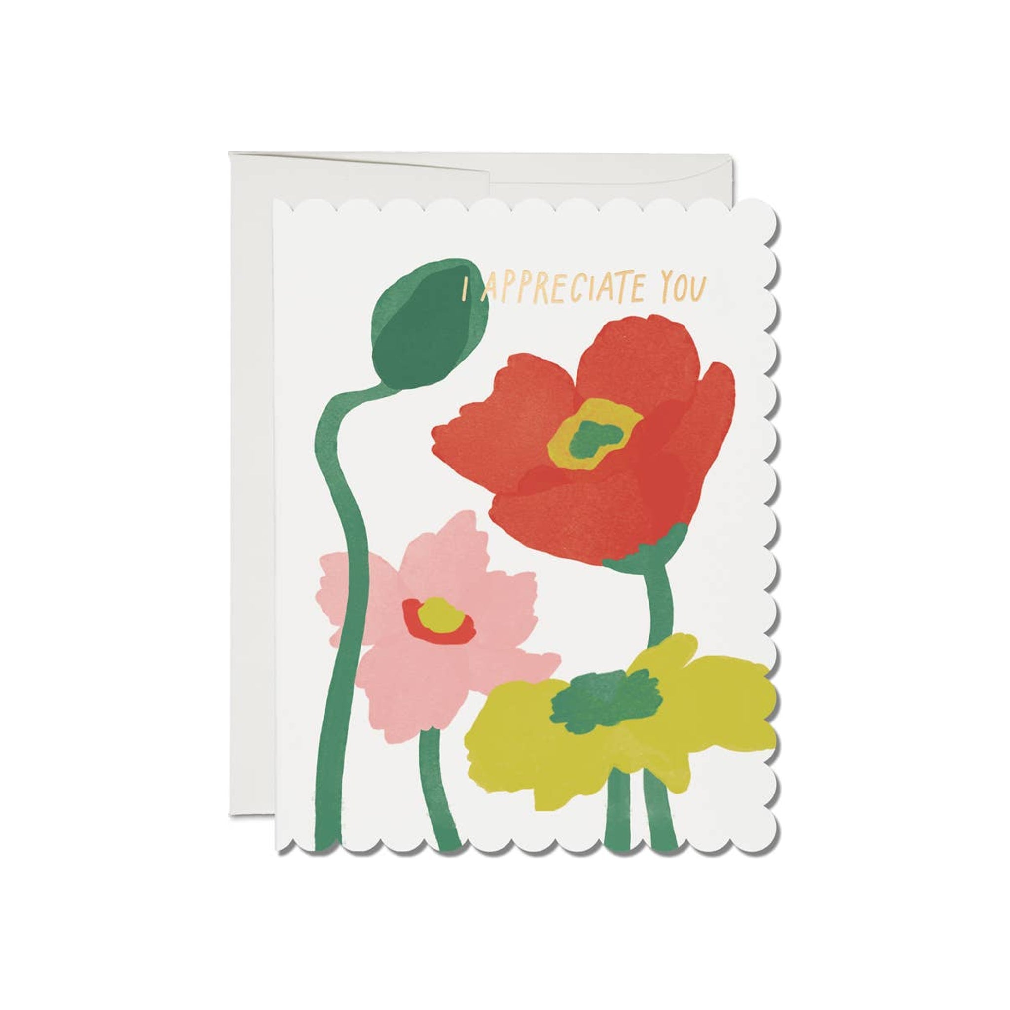Scalloped Poppy Thank You Greeting Card
