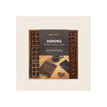 Sudoku wooden game board dark walnut finish with circular grid holes and branded packaging box