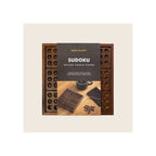 Sudoku wooden game board dark walnut finish with circular grid holes and branded packaging box