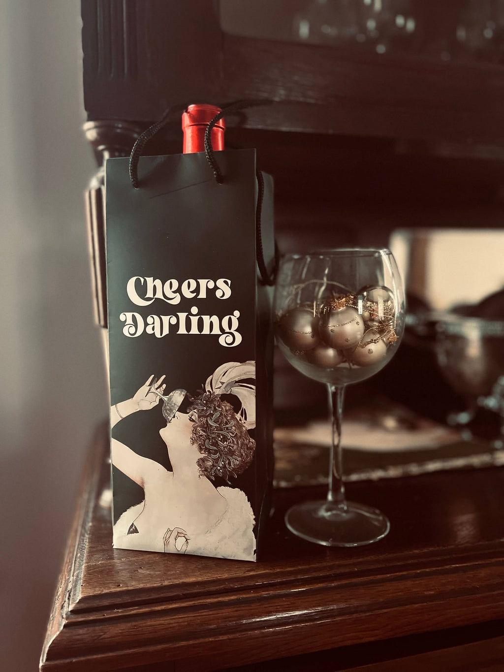 Cheers Darling Art Deco Wine Gift Bag