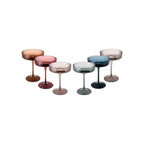 Art Deco Ribbed Pastel Coupe, & Cocktail Glasses - 6 Set