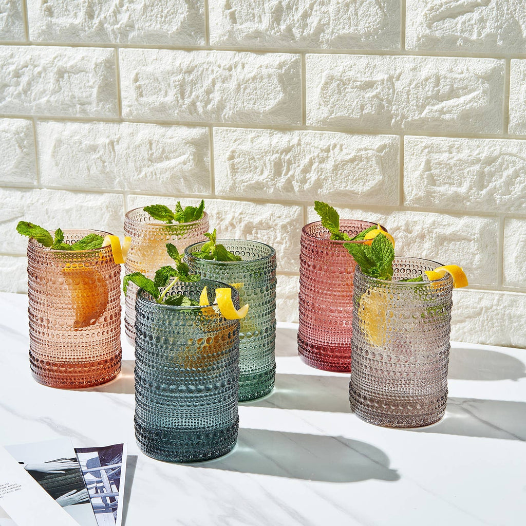 Beaded Hobnail Highball Drinking Glasses | Set Of 6 | 14 Oz