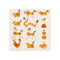 Chinese Zodiac glass decanters, twelve amber-filled animal-shaped bottles, gold stoppers, white background