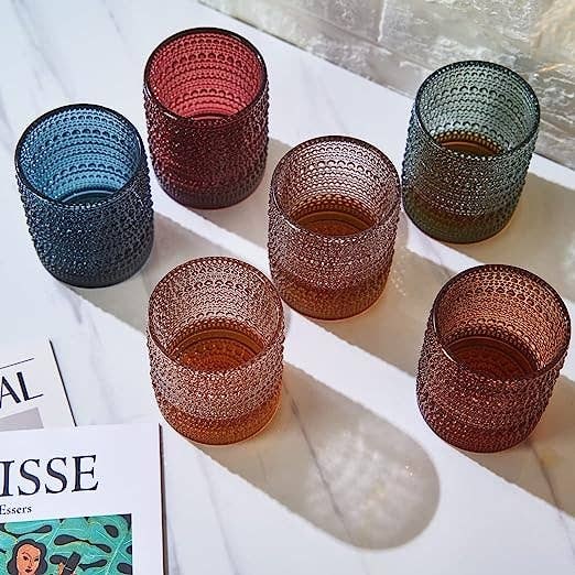 Hobnail Colored Beaded Tumbler Drinking Glasses Set Of 6