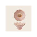 Stoneware flower-shaped pedestal bowl and plate, blush pink glazed ceramic, top and side views