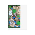 Scarf laid flat, khaki ground with leopard and tropical floral print, green border