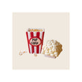 Ceramic popcorn canister, red and white striped, with removable popped-corn lid, front view