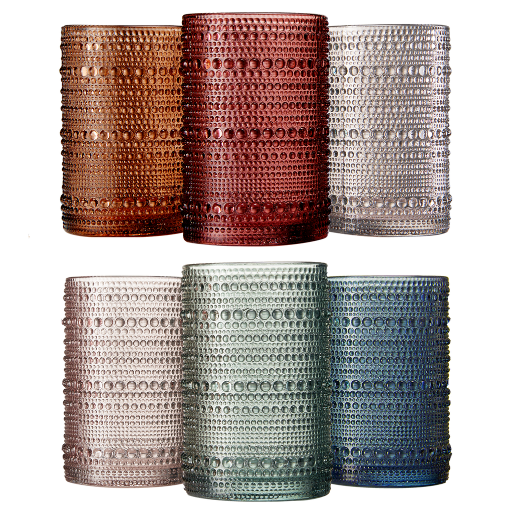 Beaded Hobnail Highball Drinking Glasses | Set Of 6 | 14 Oz