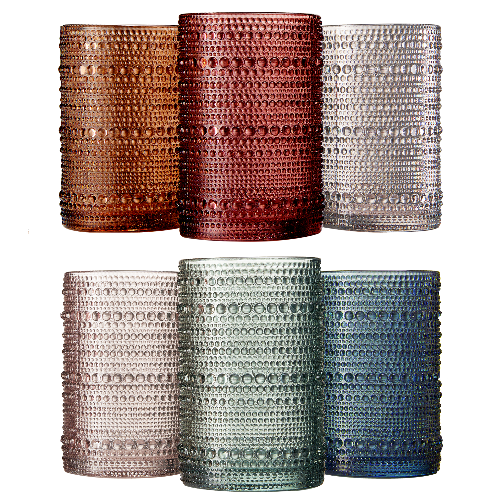 Beaded Hobnail Highball Drinking Glasses | Set Of 6 | 14 Oz