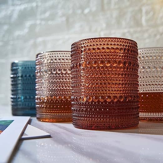 Hobnail Colored Beaded Tumbler Drinking Glasses Set Of 6