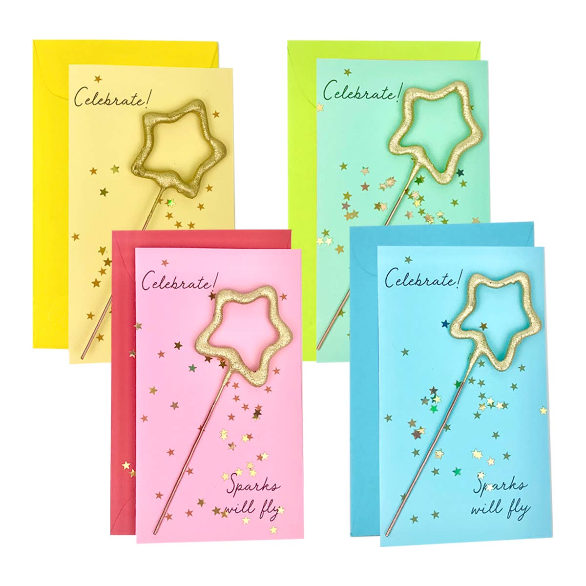 Mini 4" Star Sparkler Card W/ Confetti - "celebrate!" - Asst