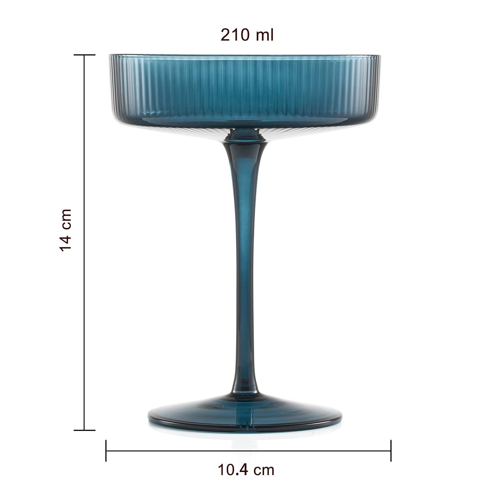 Art Deco Ribbed Pastel Coupe, & Cocktail Glasses - 6 Set