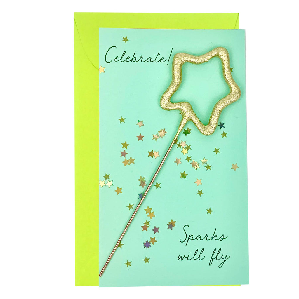Mini 4" Star Sparkler Card W/ Confetti - "celebrate!" - Asst