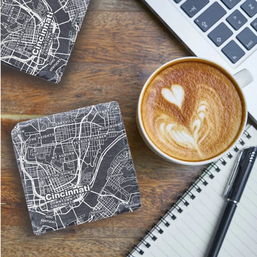 Cincinnati Map Slate Coasters