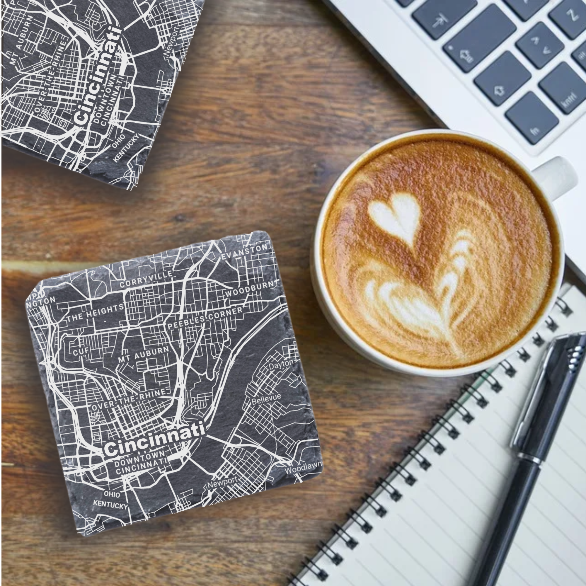Cincinnati Map Slate Coasters