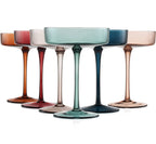 Art Deco Ribbed Pastel Coupe, & Cocktail Glasses - 6 Set