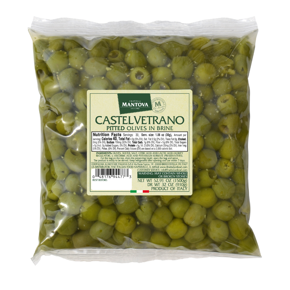Mantova Pitted Castelvetrano Olives In Brine, 52.91 Oz. (3.3 Lbs.)