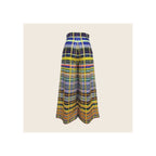 Wide-leg trousers in multicolor plaid check print, rear view, flat lay