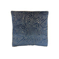 Cushion with navy blue velvet cut maze-pattern on cream ground, square, piped edge