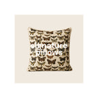 Square throw pillow, cream linen with all-over brown and tan butterfly moth print
