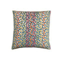 Cushion with multicolour polka-dot embroidered pattern on cream woven fabric, square format, piped edges