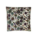 Cushion with multicolour floral jacquard pattern on cream ground, square format, piped edges