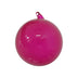Christmas ball ornament in glossy bubblegum pink glass with hanging loop, upright orientation